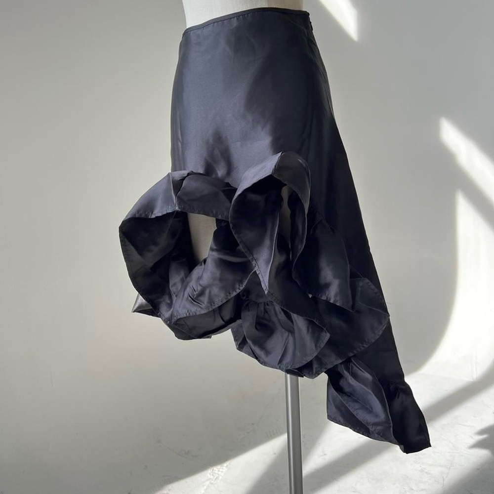 Elegant Black Asymmetrical Ruffle Hem Skirt
